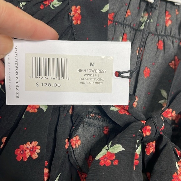 WeWoreWhat High Low Polka Dot Black Floral Long Sleeve Dress Size Medium New - Picture 7 of 11
